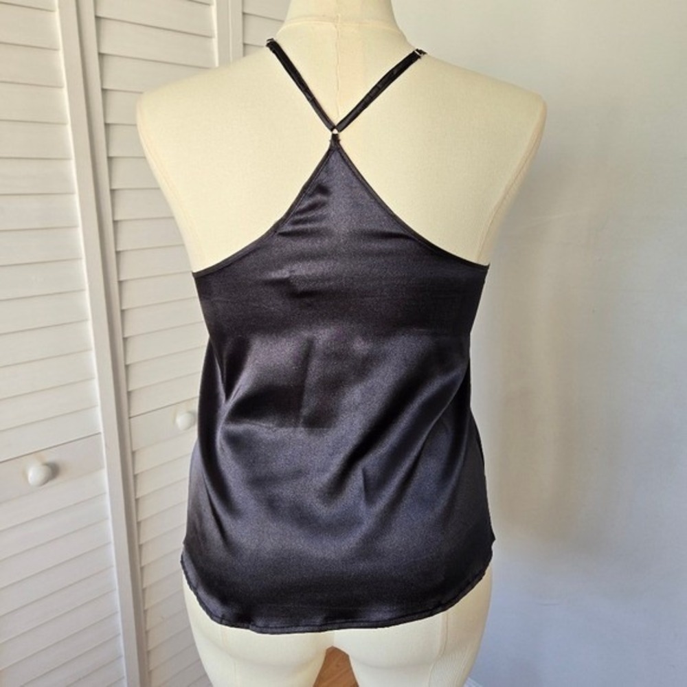 Black Satin Sheer Trim Cami Top Sze M Sexy Minimalist Clean Girl Wardrobe Staple - Picture 5 of 9